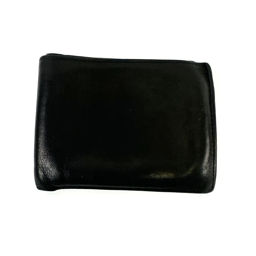 Tumi Black Leather Wallet Slim Flat Smooth Bi-Fold Credit Cards Slots Unisex